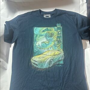 Ring of Fire Navy Graphic Tee with Anime  Car Design